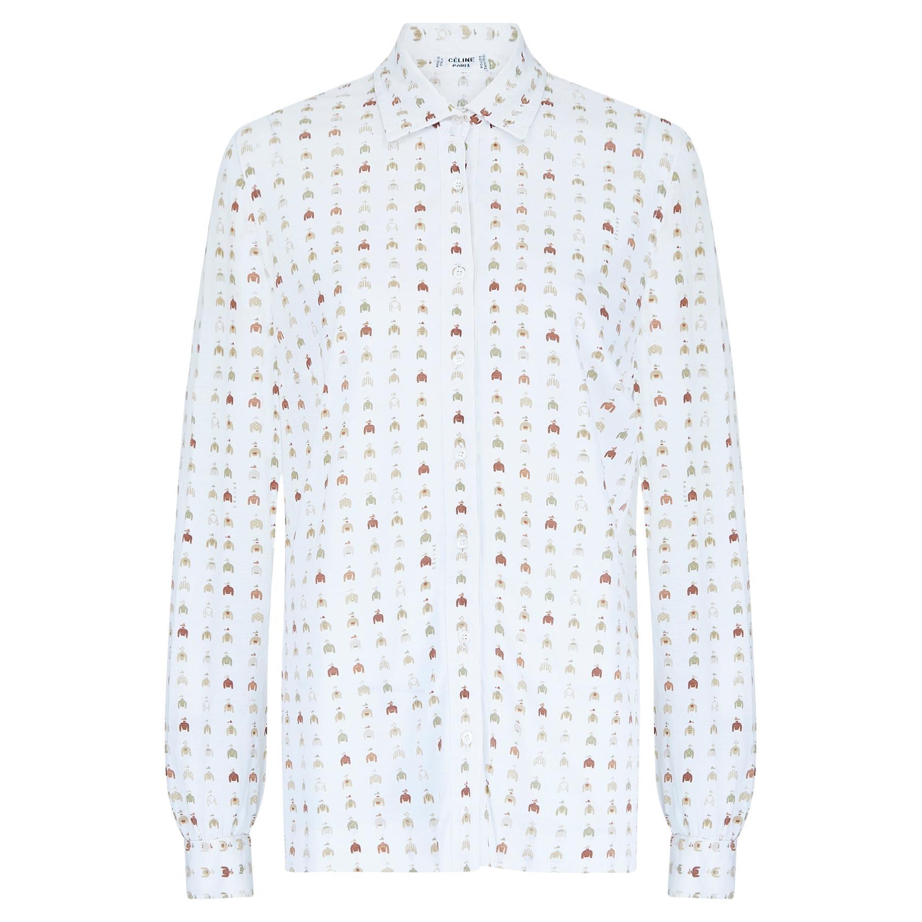 1970s Old Celine Jockey Print Cotton Shirt For Sale
