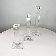 1970s Oleg Cassini Crystal Candlestick Holder Set of Three Modern Elegance