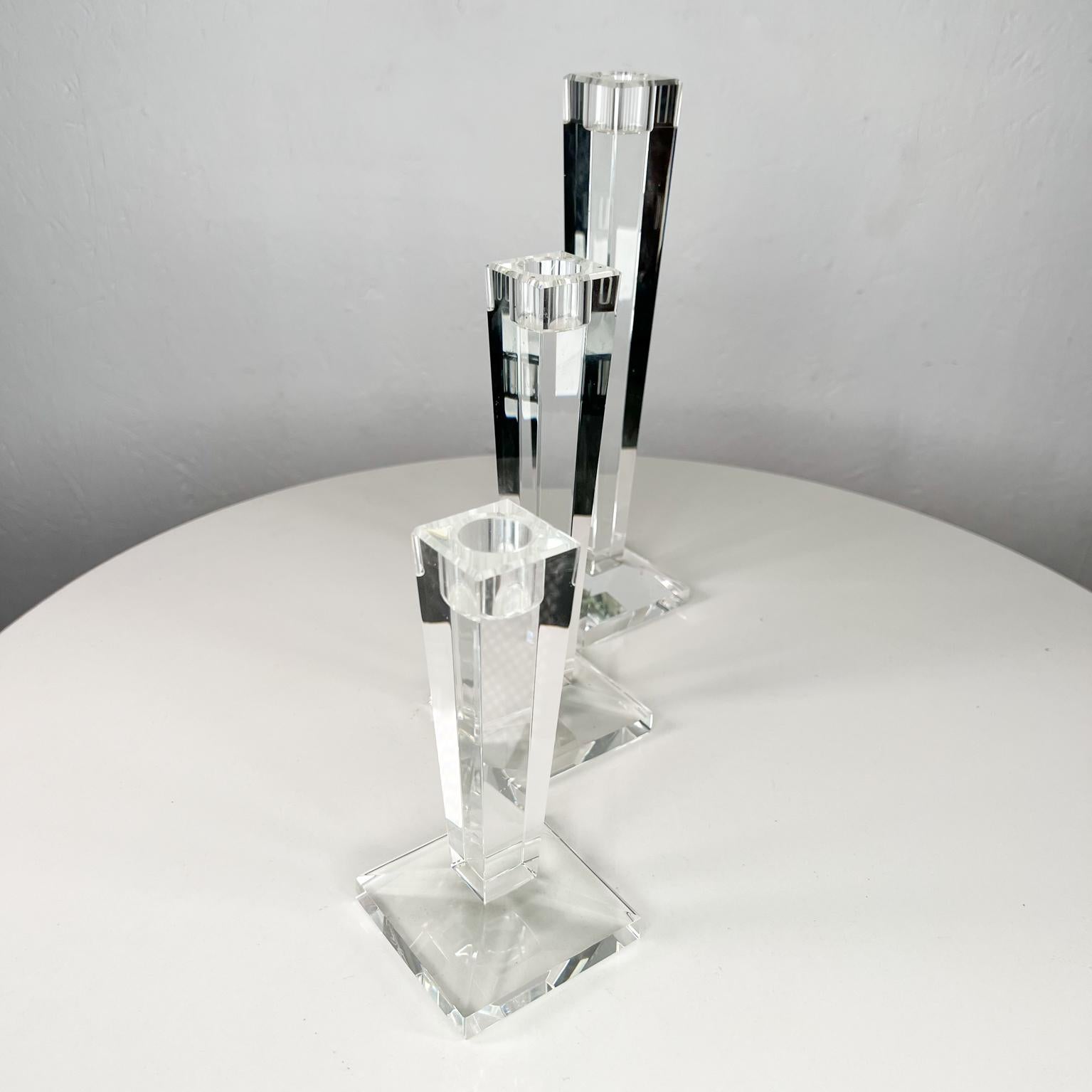Mid-Century Modern 1970s Oleg Cassini Crystal Candlestick Holder Set of Three Modern Elegance