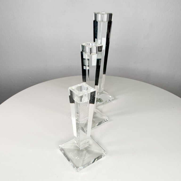 1970s Oleg Cassini Crystal Candlestick Holder Set of Three Modern