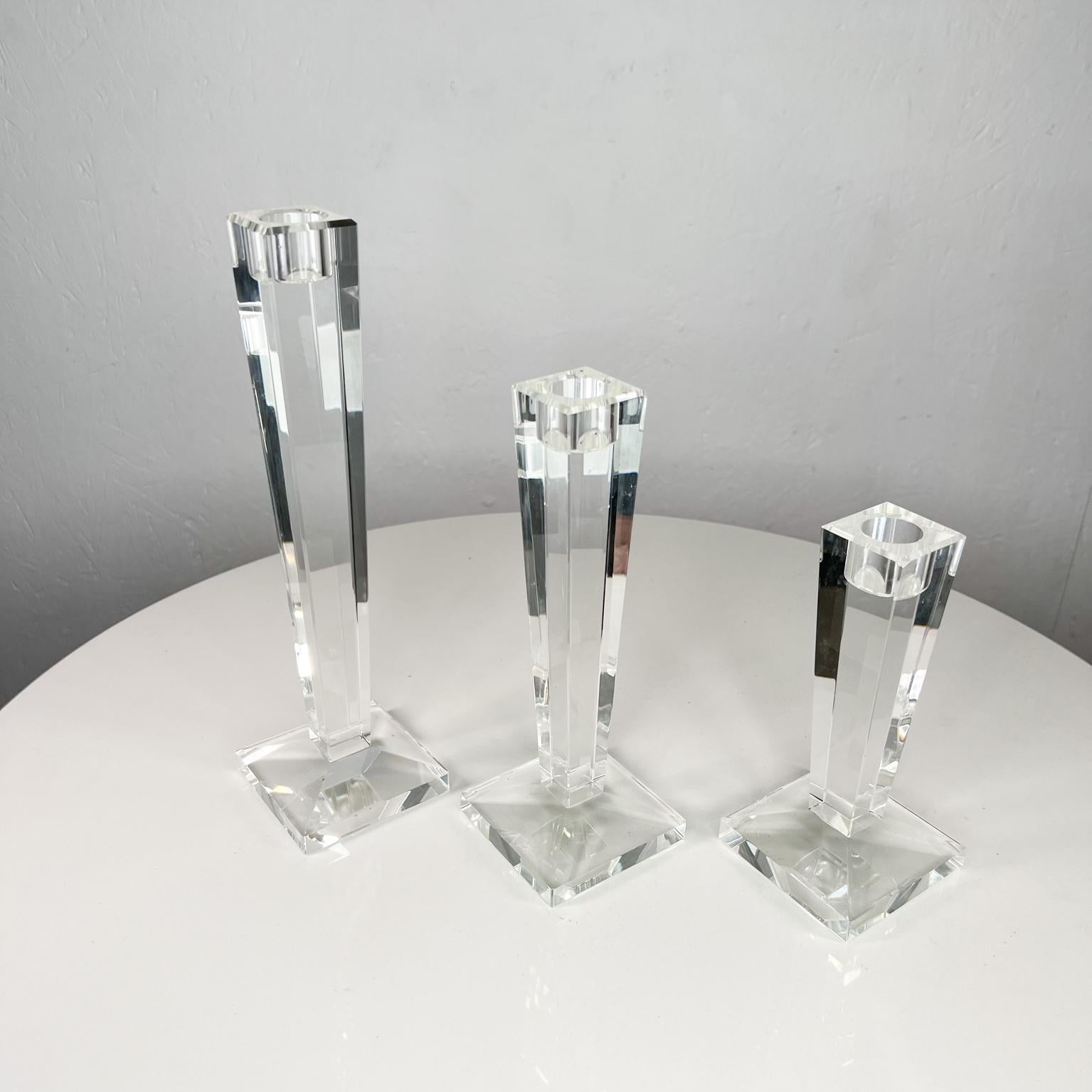 Mid-Century Modern 1970s Oleg Cassini Crystal Candlestick Holder Set of Three Modern Elegance