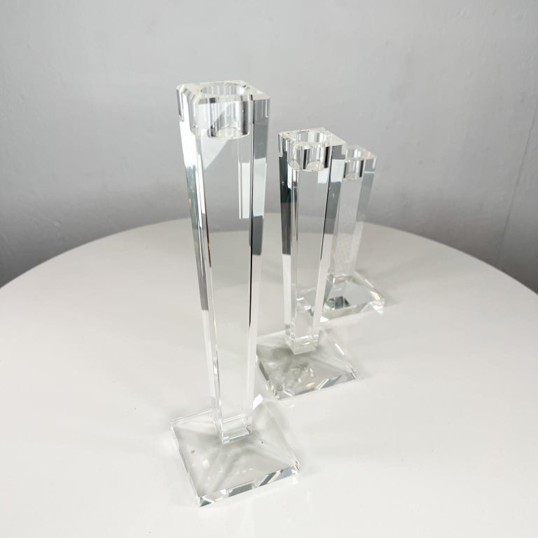 1970s Oleg Cassini Crystal Candlestick Holder Set of Three Modern