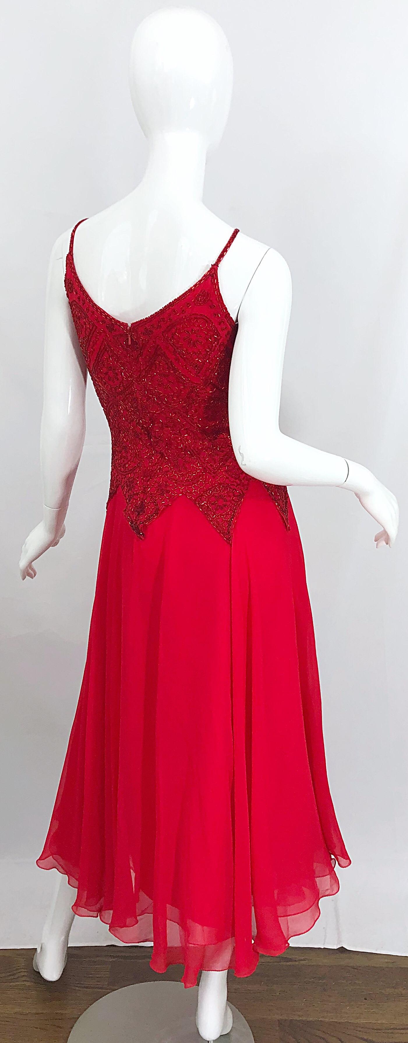 red silk chiffon dress