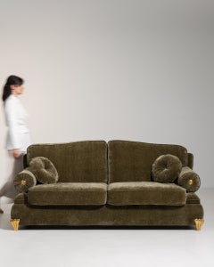 1970s Olive Green Chenille Armchair in French Provincial Style