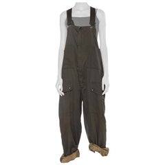 1970S Olive Green Poly/Cotton Sateen Men's Utility Overalls With Side Zippers