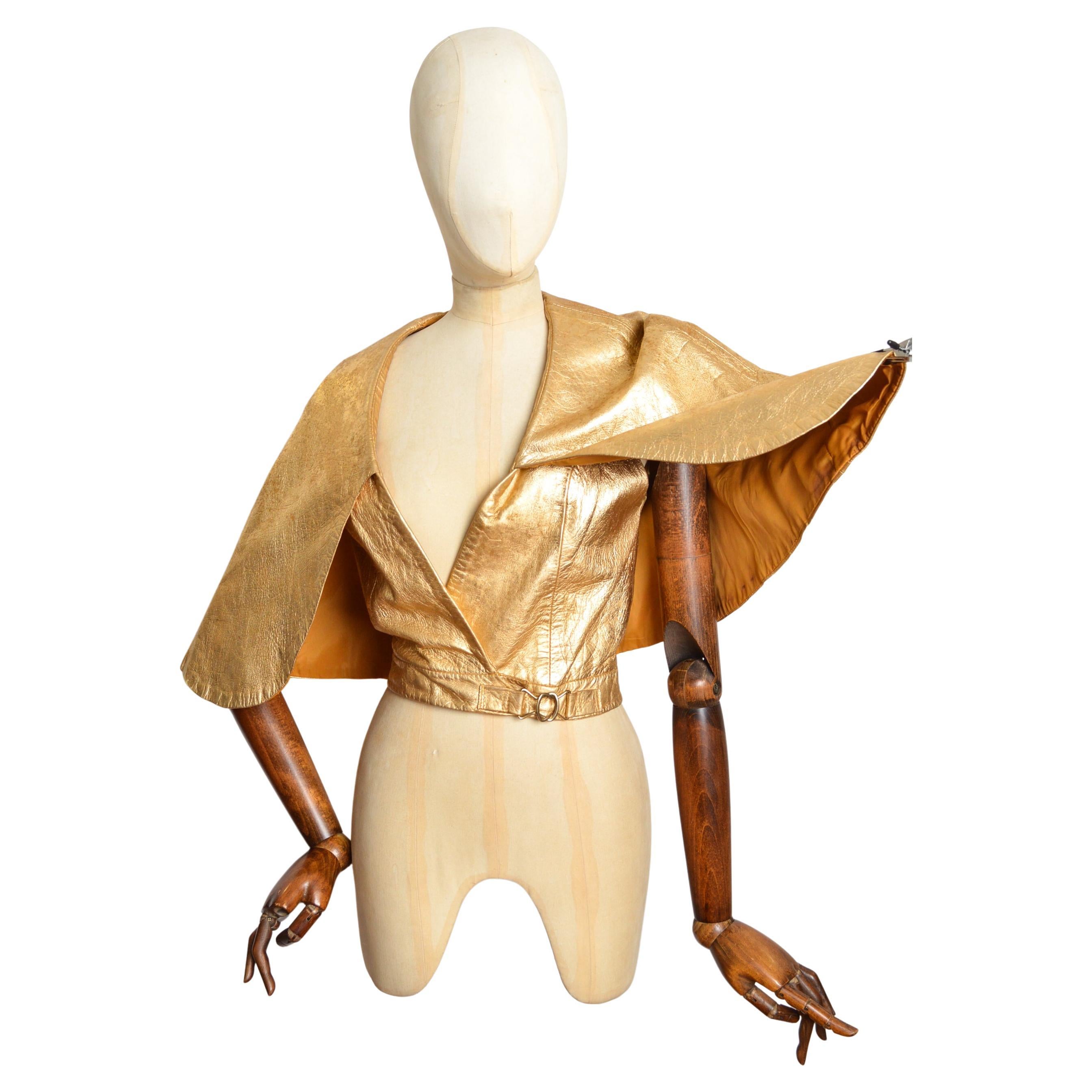 1970’s Oliver of London Gold Metallic Leather Glam Rock Cape - Jacket