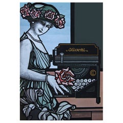 Vintage 1970s Olivetti Advertising Poster Italian Design Typewriter
