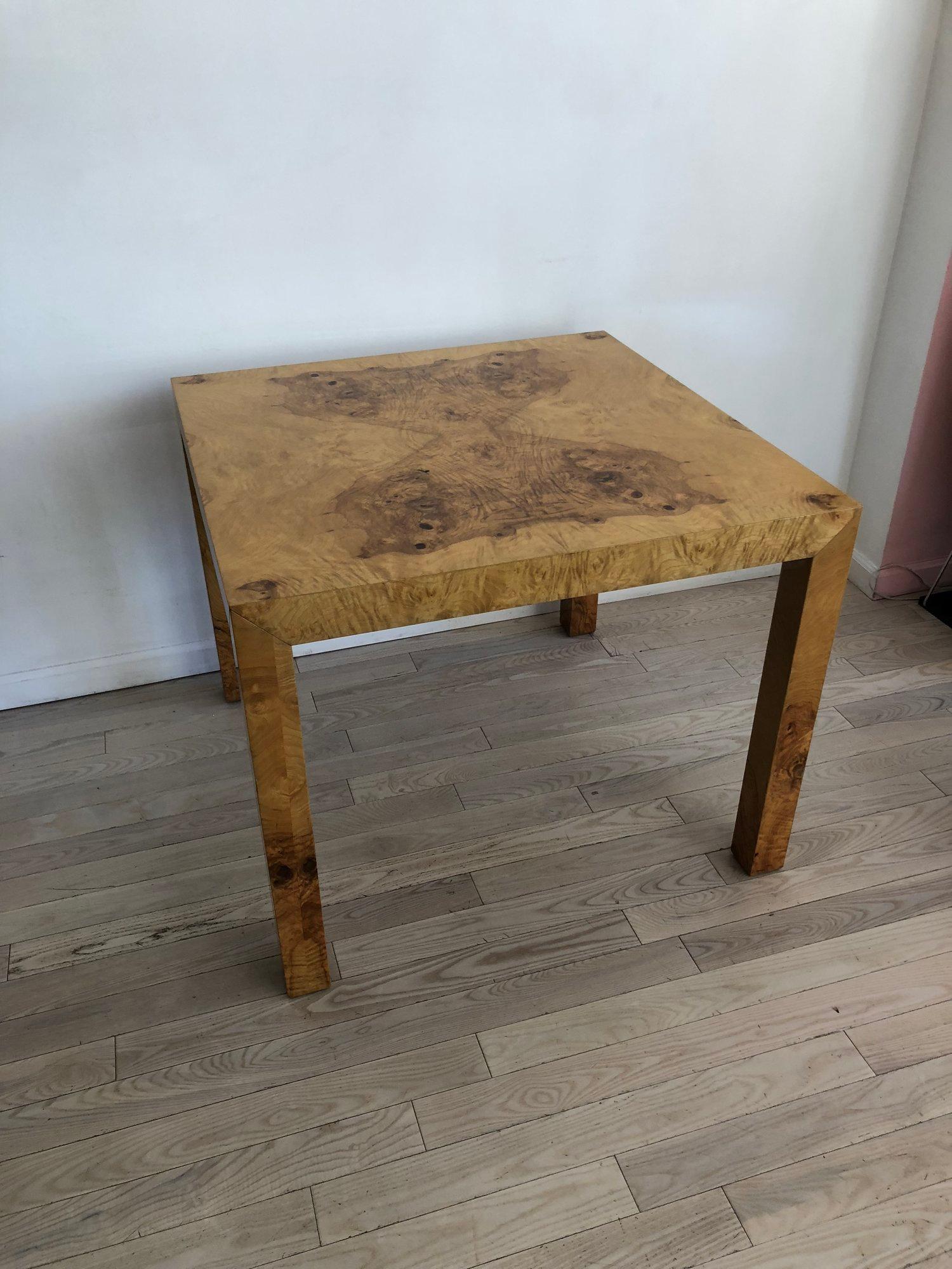 Mid-Century Modern 1970s Olivewood Burl Square Dining Table by Milo Baughman For Sale