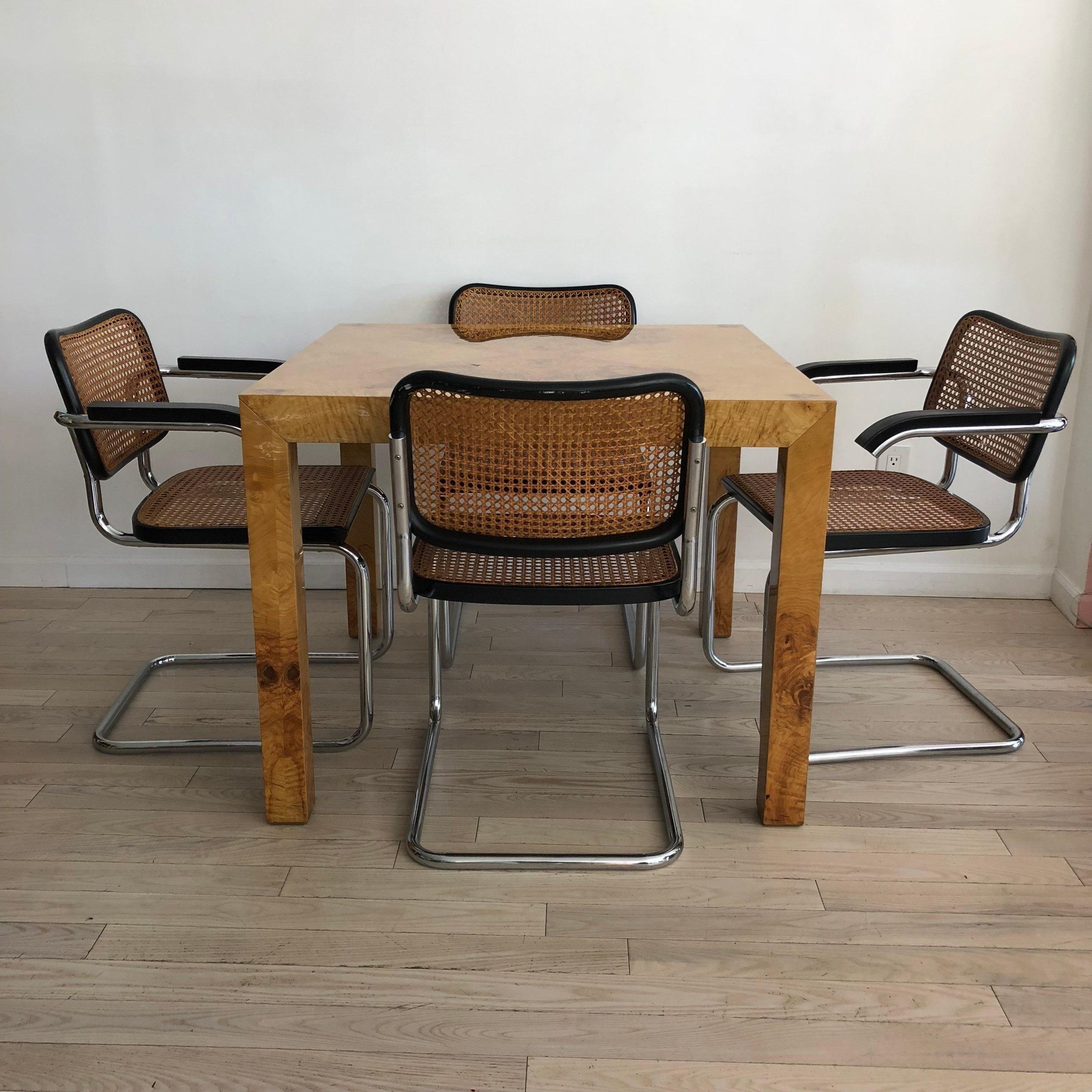 1970s Olivewood Burl Square Dining Table by Milo Baughman In Excellent Condition For Sale In Brooklyn, NY