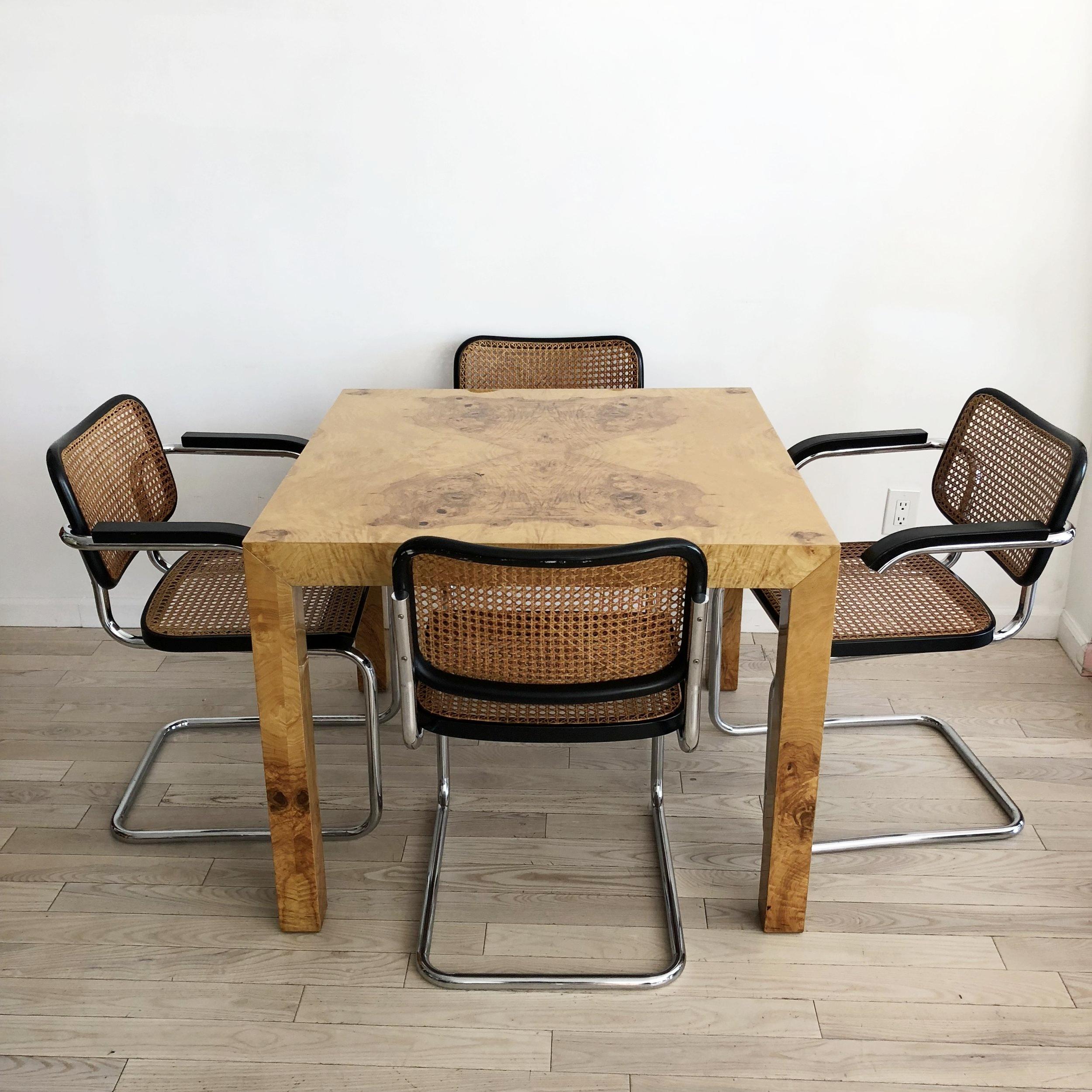 Late 20th Century 1970s Olivewood Burl Square Dining Table by Milo Baughman For Sale