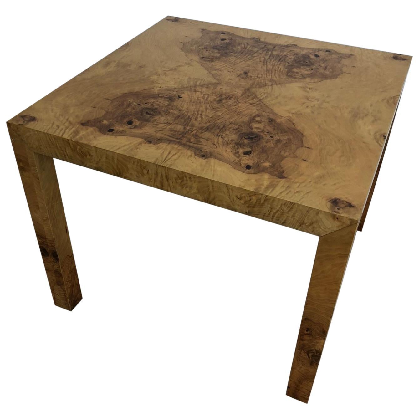 1970s Olivewood Burl Square Dining Table by Milo Baughman For Sale