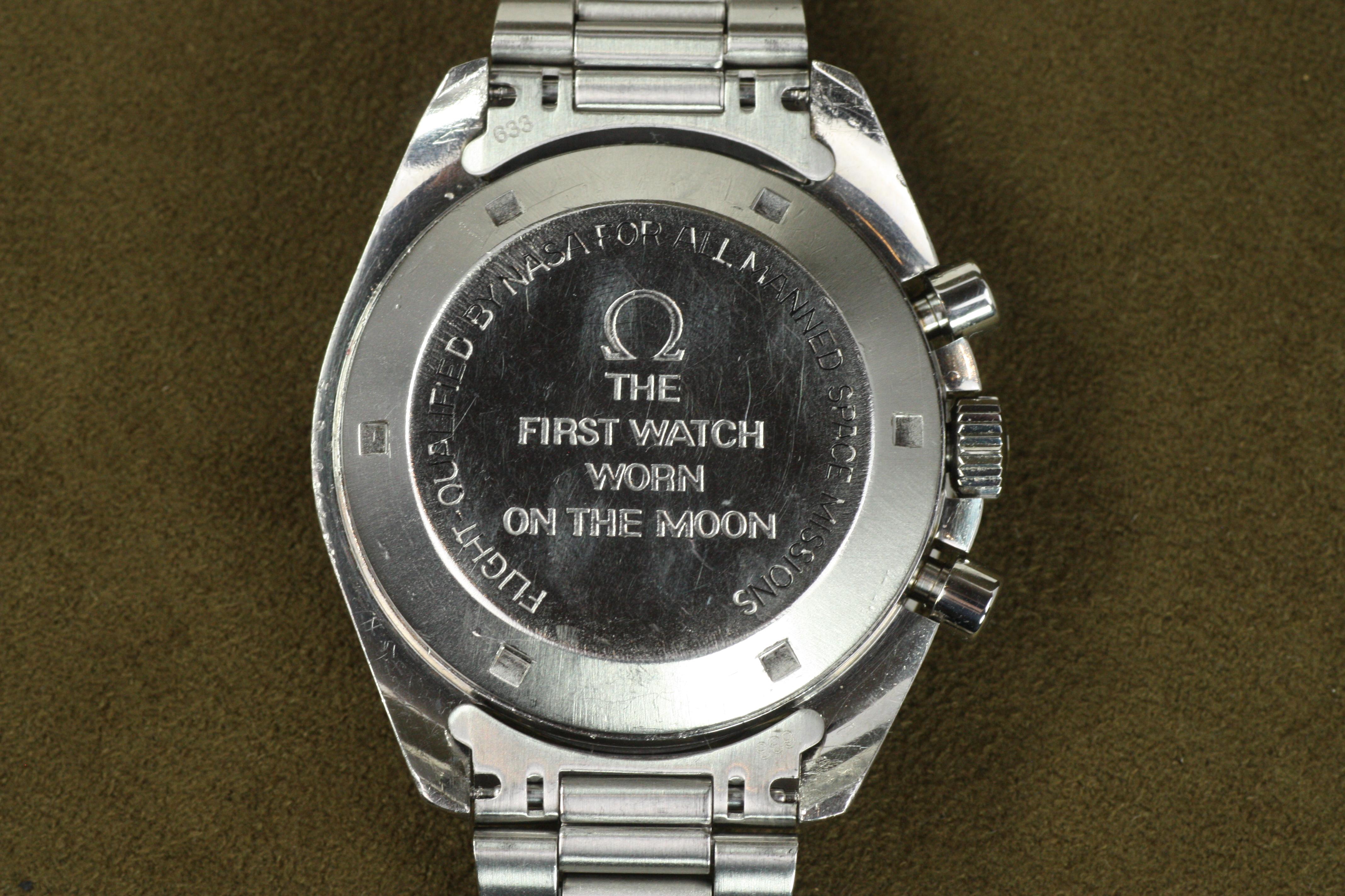 Reloj Omega Speedmaster Moon de los años 70 Primera generación Fondo de caja de escritura recta en venta 5