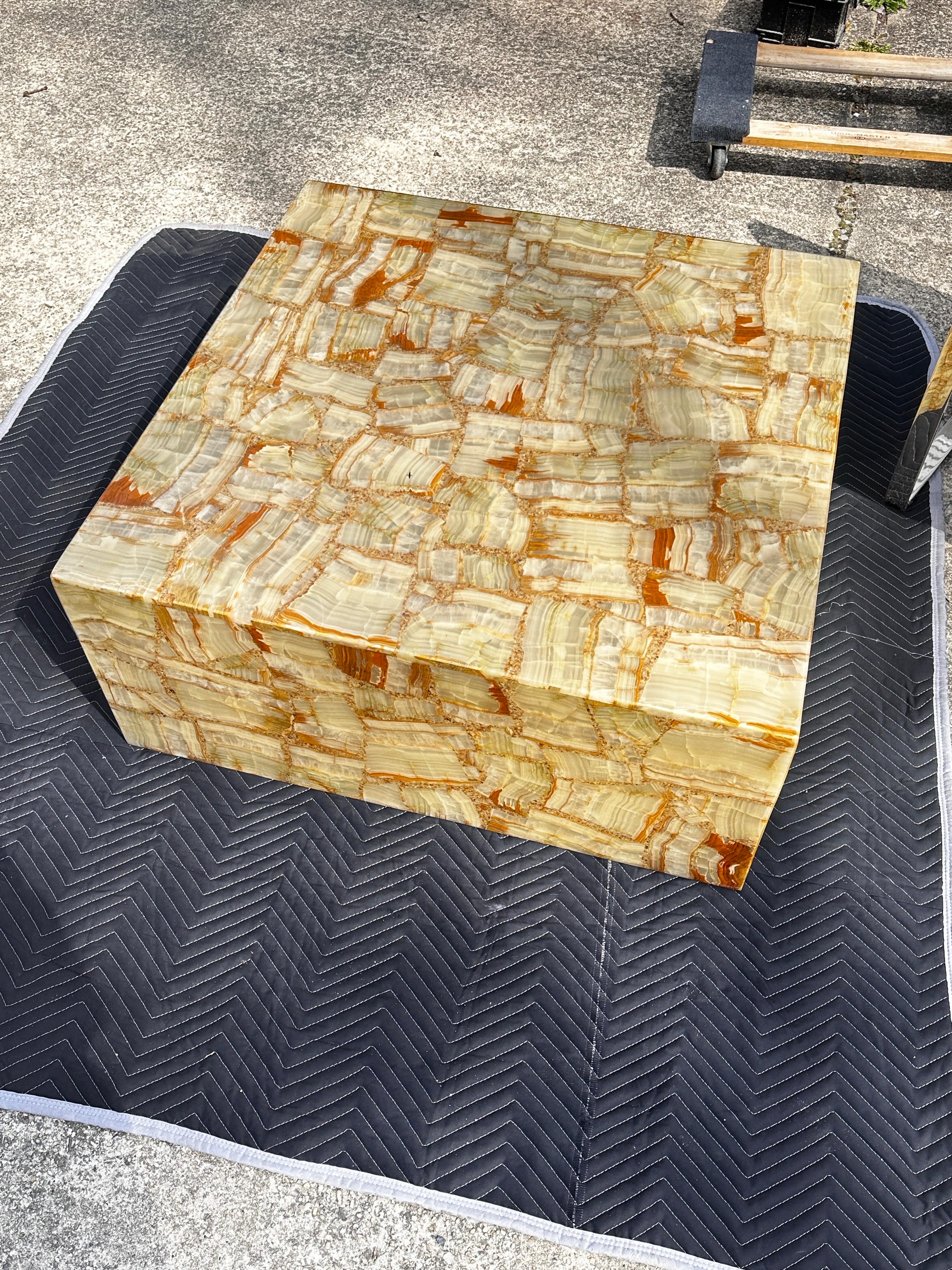 1970 Onyx Plinth Coffee Table Large Square Minimalist Cube en vente 2