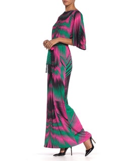 1970's Op-art Psychedelic Printed Nylon Jersey Dress