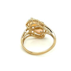 1970s Opal and Diamond Bypass Ring in 14k Yellow Gold