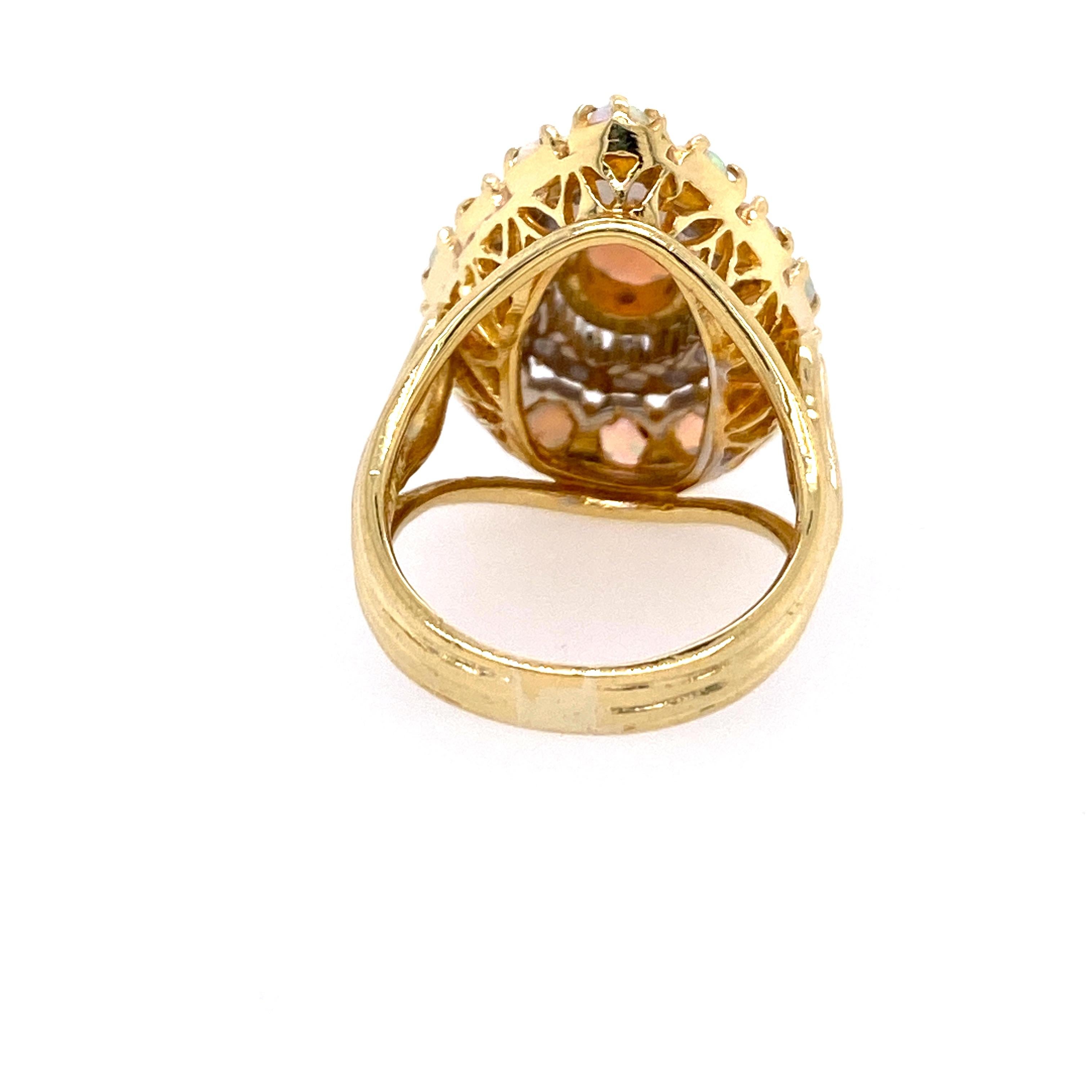 Modern 1970s Opal and Diamond Ring