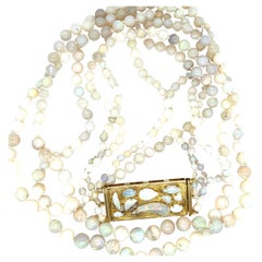 Retro 1970s Opal Bead Necklace with 14k Yellow Gold Clasp