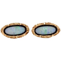 1970s Opal Cabochon 14 Karat Yellow Gold Men's Cufflinks