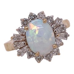 1970's Opal Diamond 14 Karat Yellow Gold Vintage Estate Ring Superfit Shank