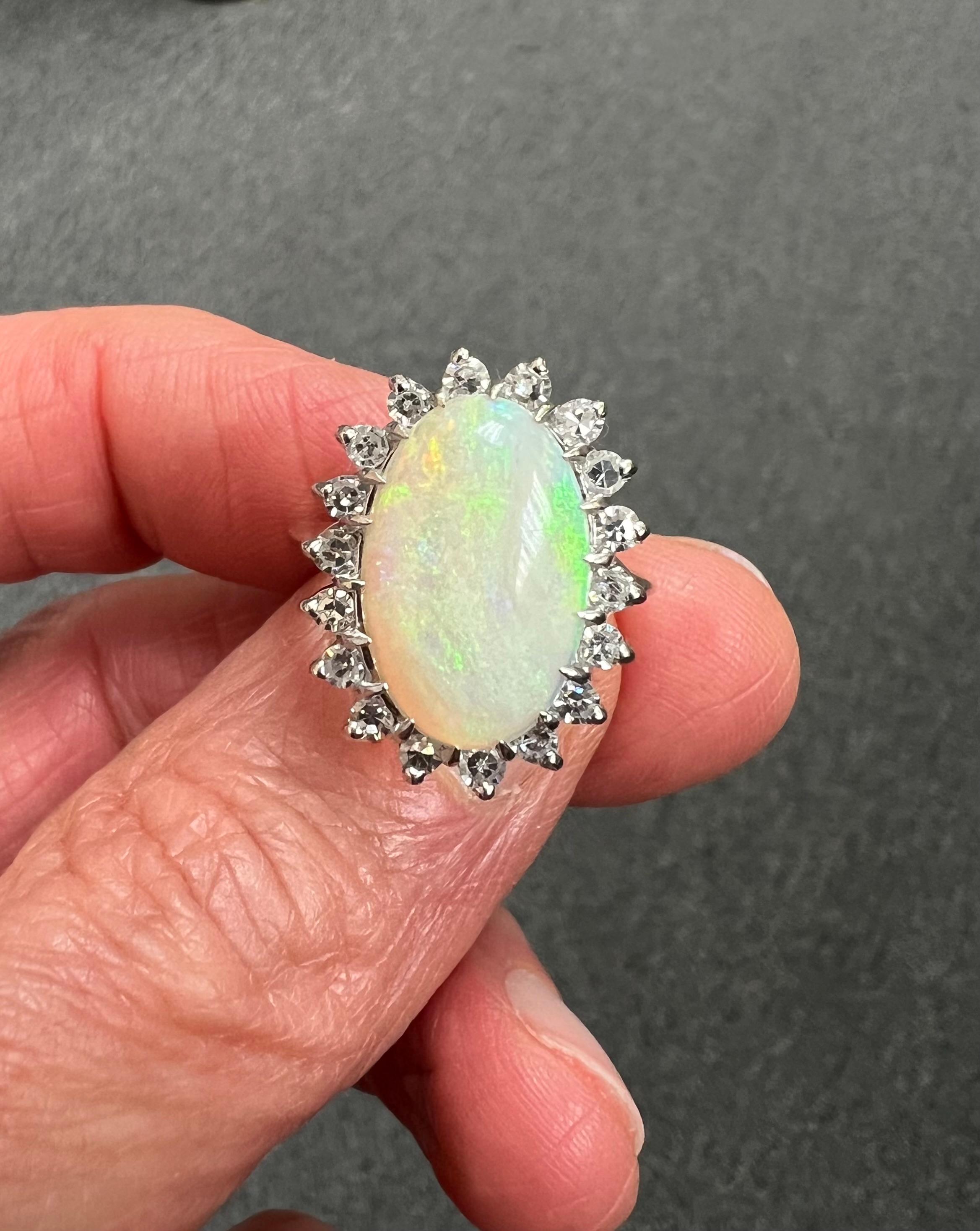 1970s Opal Diamond White Gold Ring  In Good Condition For Sale In Los Angeles, CA