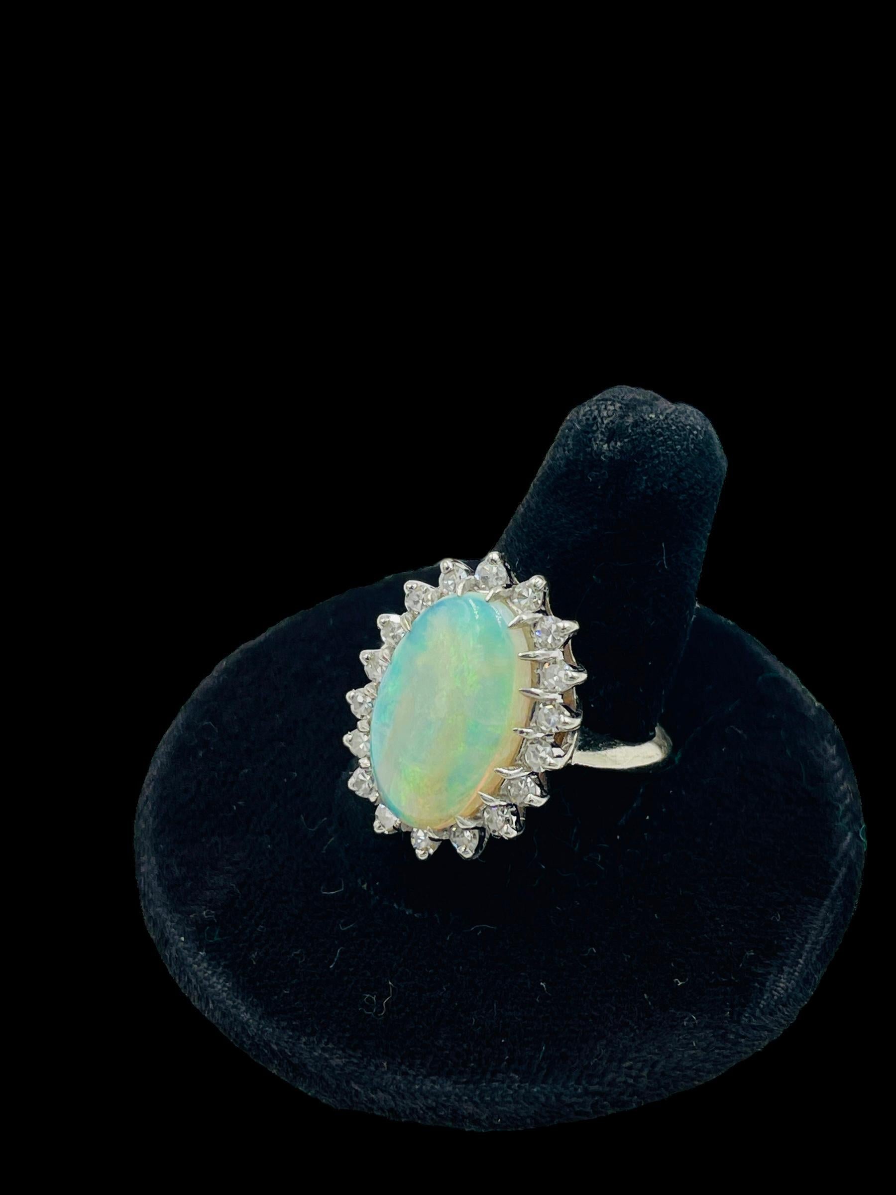 Women's 1970s Opal Diamond White Gold Ring  For Sale