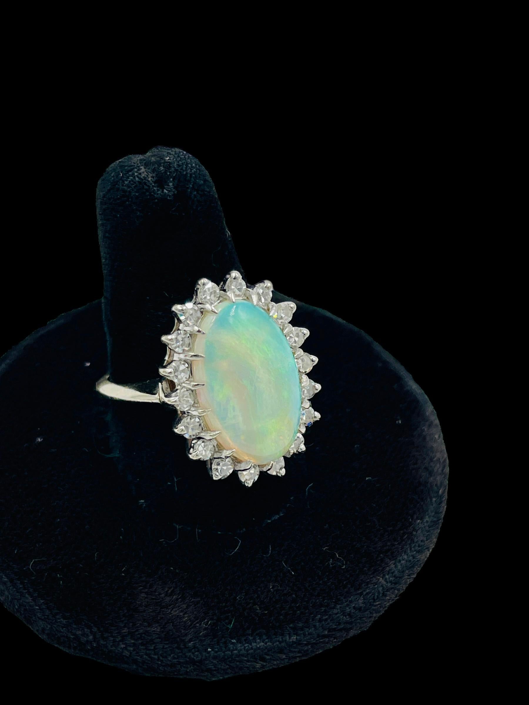 1970s Opal Diamond White Gold Ring  For Sale 1