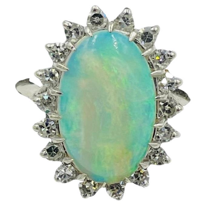 1970s Opal Diamond White Gold Ring  For Sale