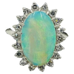 Antique 1970s Opal Diamond White Gold Ring 