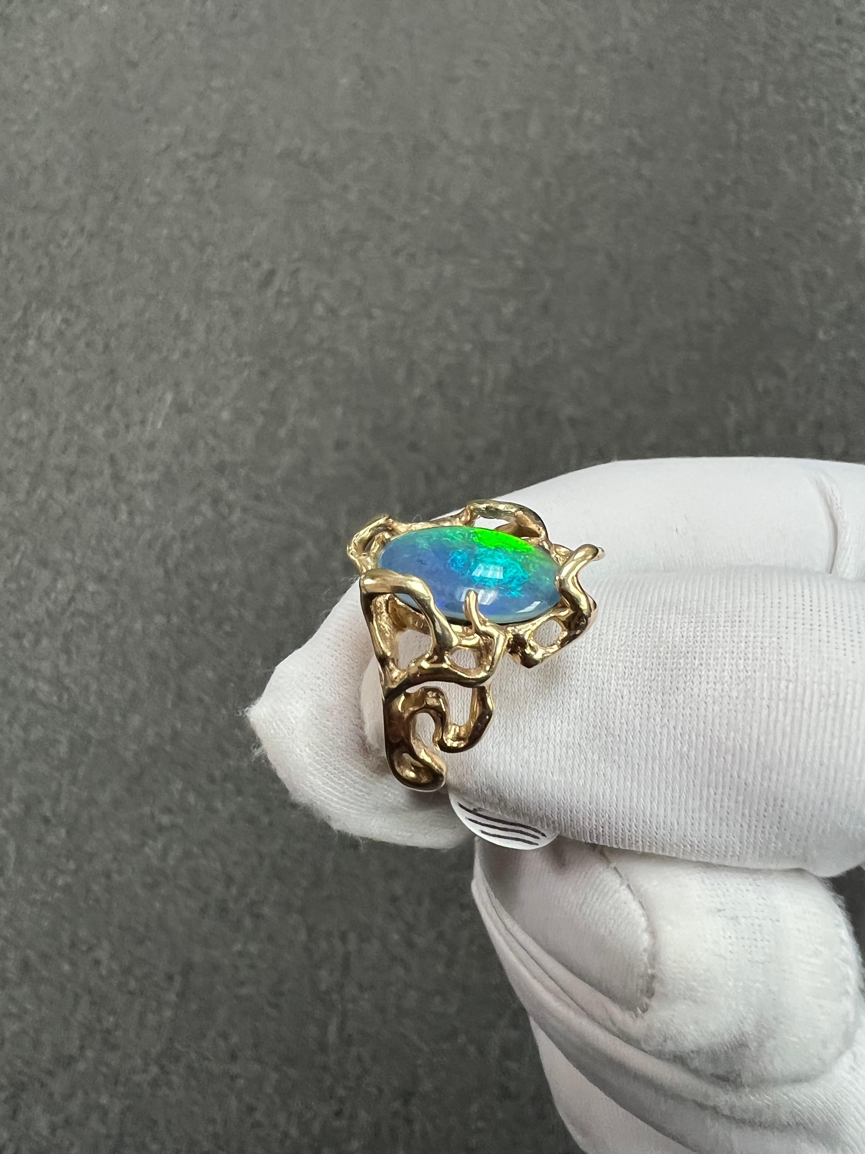 1970s Opal Doublet Freeform Designed 14k Yellow Gold Ring For Sale 4