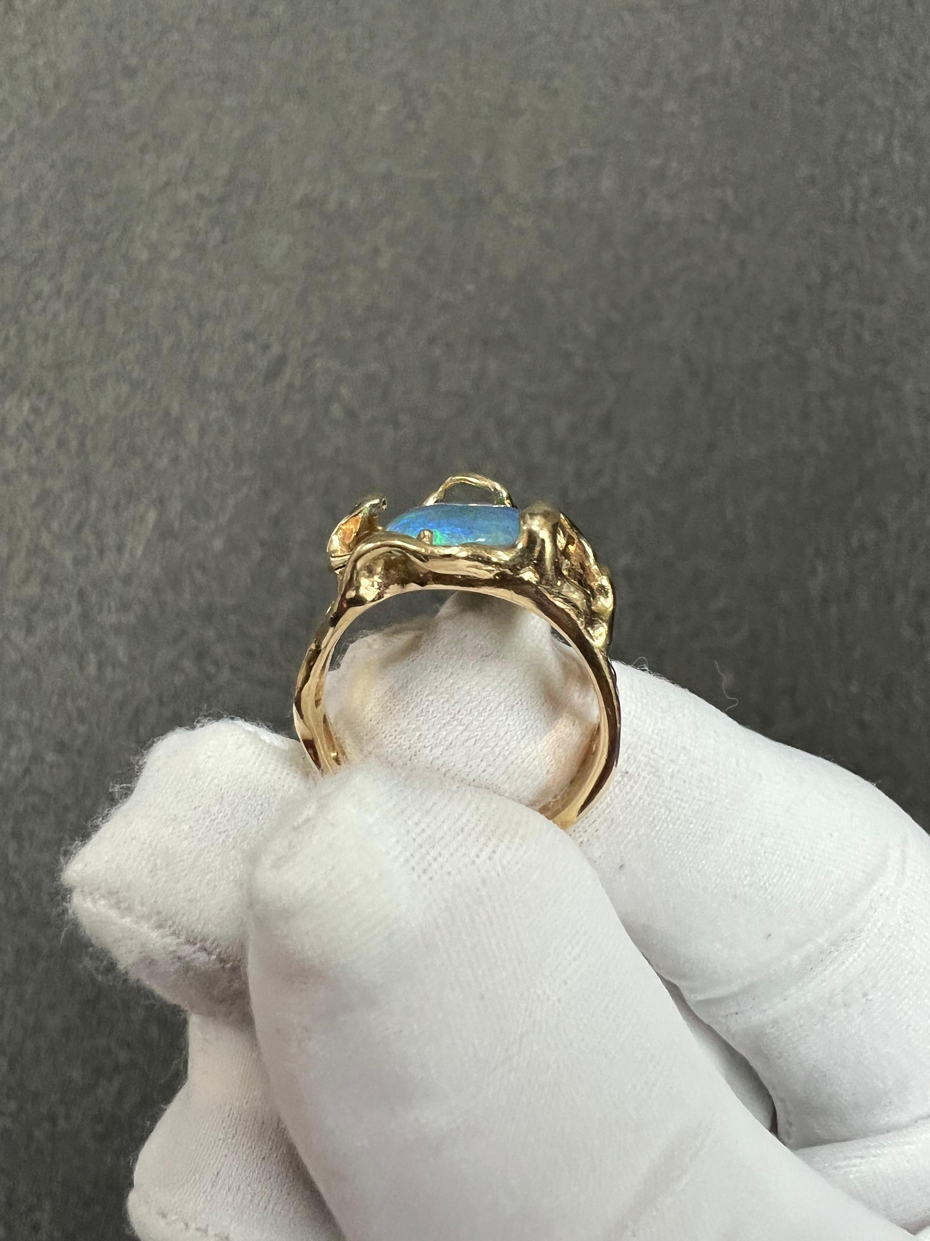 1970s Opal Doublet Freeform Designed 14k Yellow Gold Ring For Sale 6