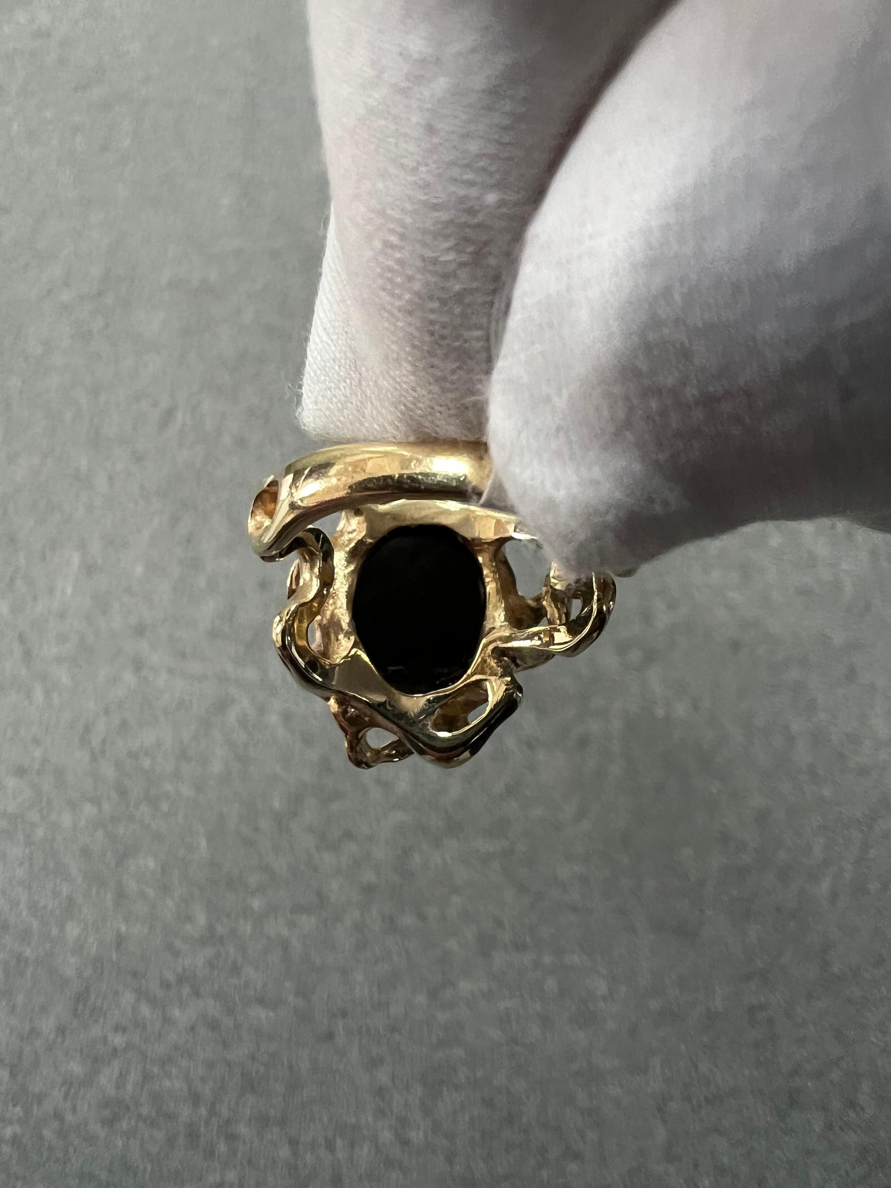 1970s Opal Doublet Freeform Designed 14k Yellow Gold Ring For Sale 8