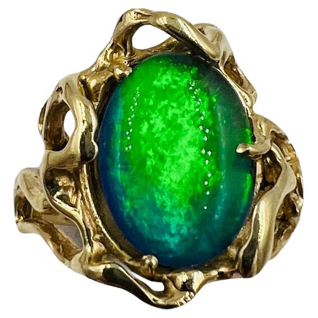 1970s Opal Doublet Freeform Designed 14k Yellow Gold Ring