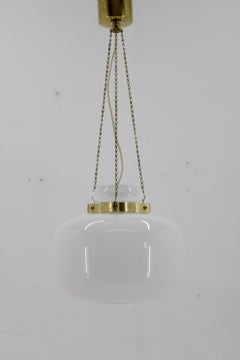 1970s Opaline Glass & Brass Pendant Light