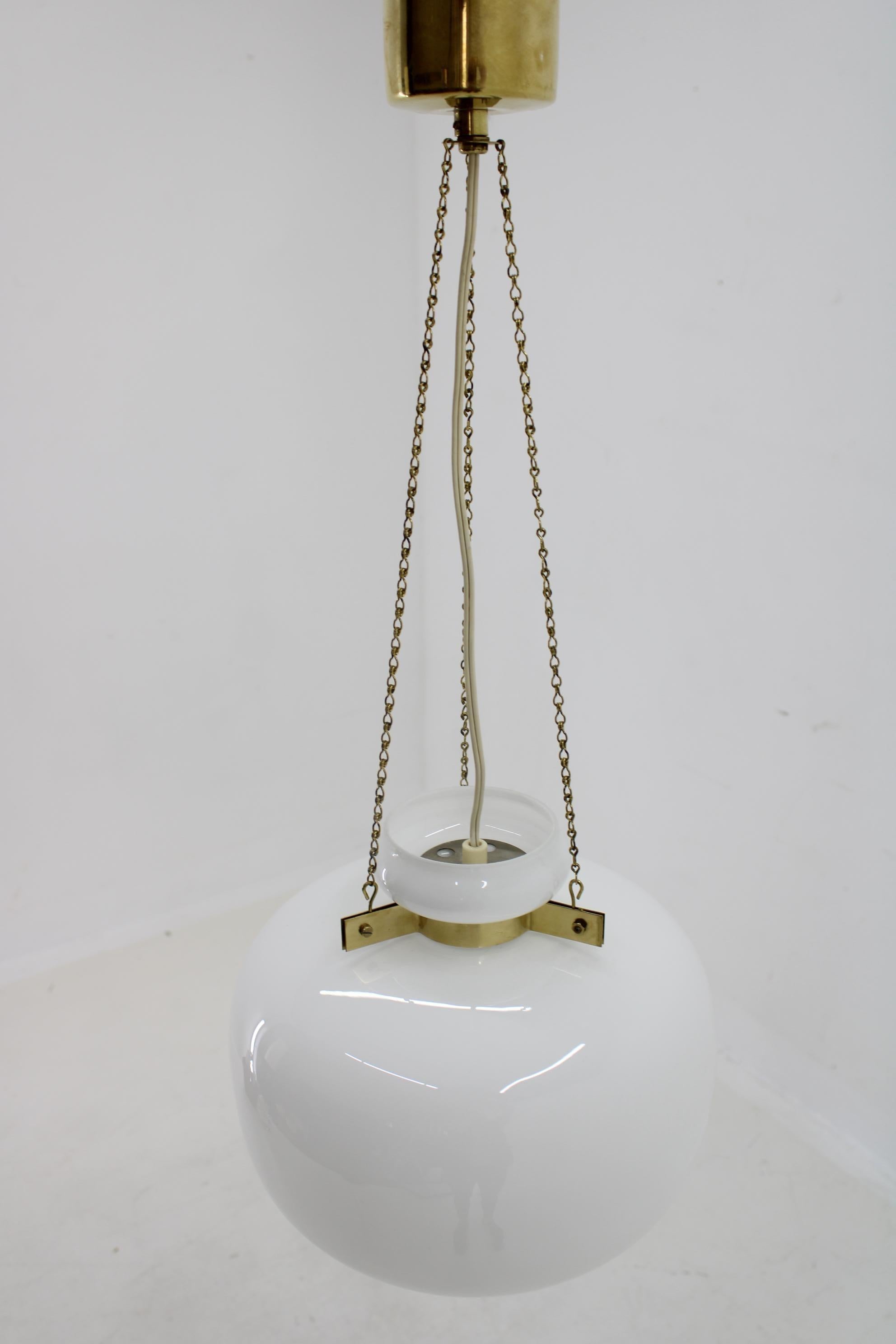 Unknown 1970s Opaline Glass & Brass Pendant Light , 2 items available For Sale