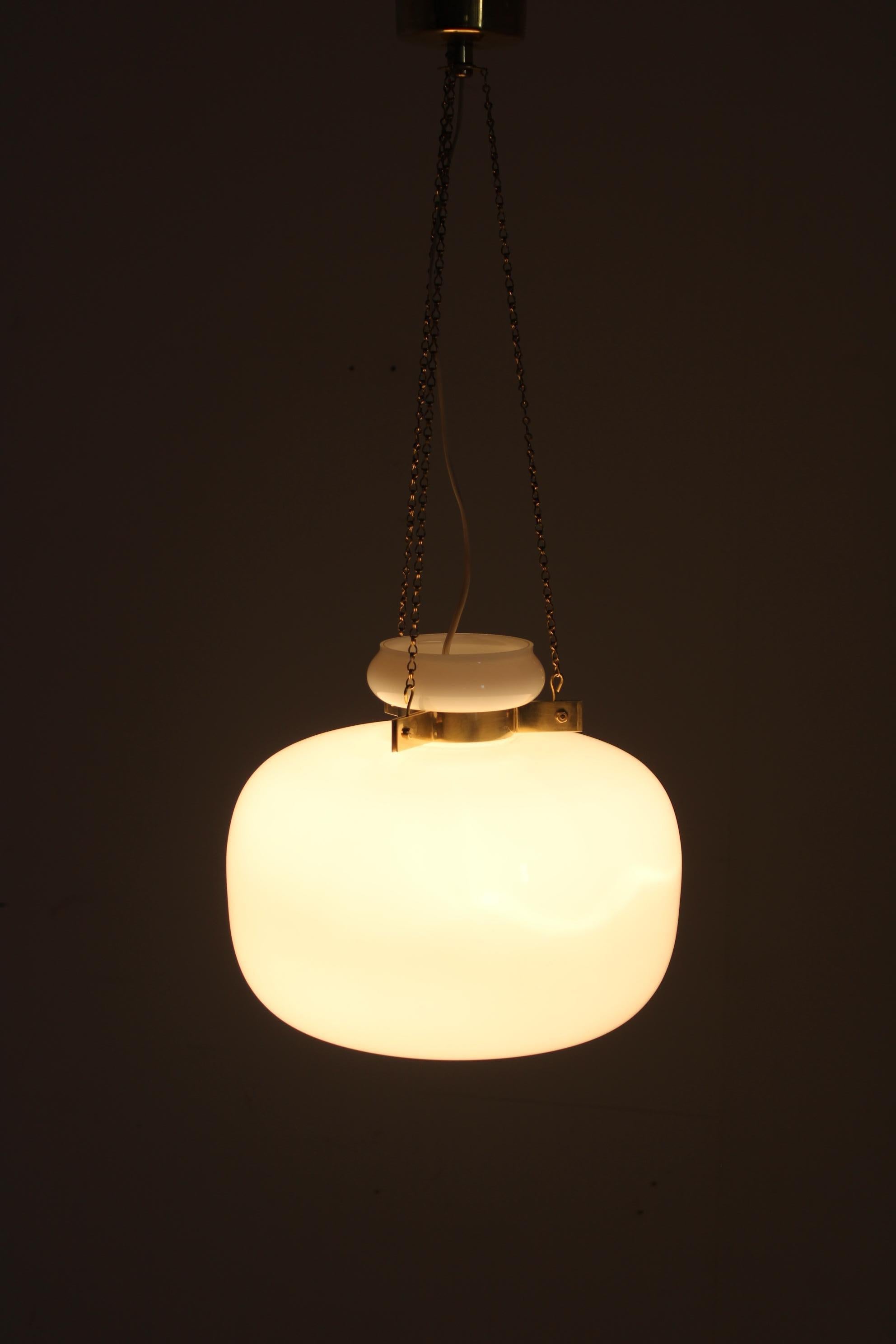 1970s Opaline Glass & Brass Pendant Light , 2 items available For Sale 1