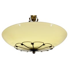 1970's Opaline Glass & Brass Pendant Light, Germany