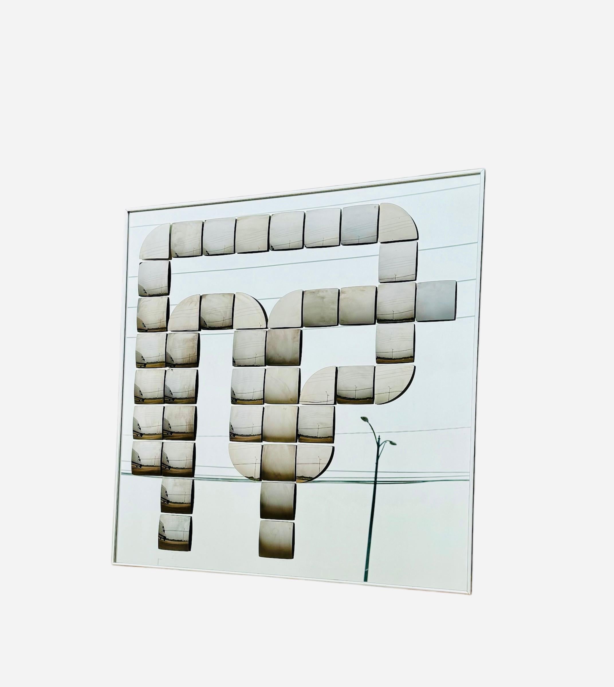 Mid-Century Modern 1970s Optical Art Bronzed Mirror Wall Sculpture by Hal Bienenfeld