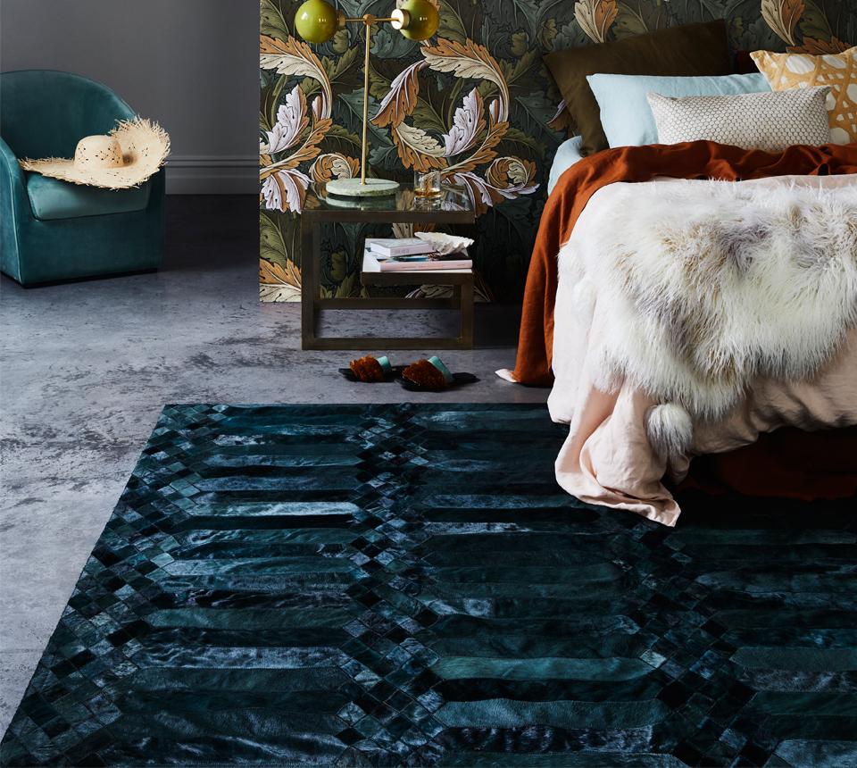 teal patterned rug