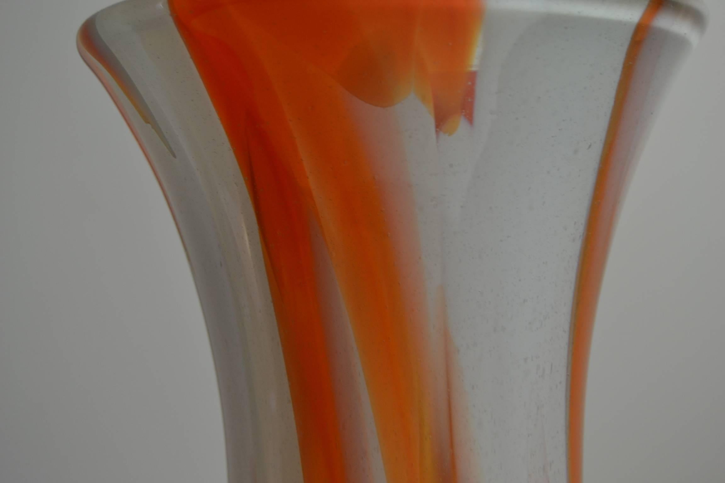 1970s Orange, White Marbled Murano Glass Floor Vase, Carlo Moretti Italy  3