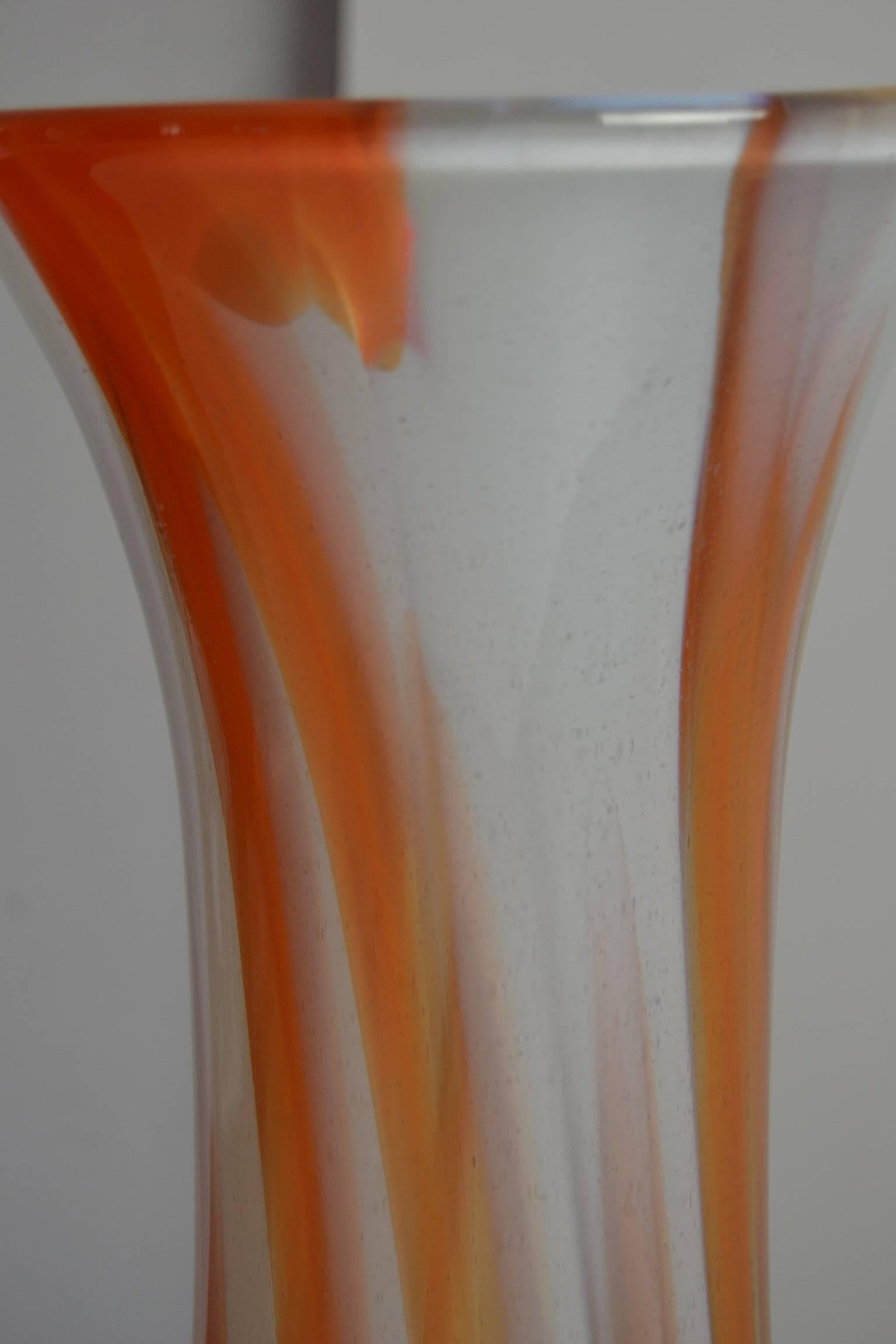 1970s Orange, White Marbled Murano Glass Floor Vase, Carlo Moretti Italy  4