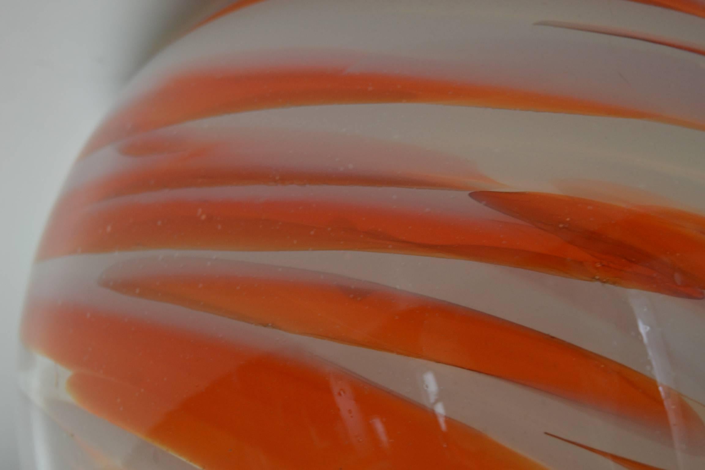 1970s Orange, White Marbled Murano Glass Floor Vase, Carlo Moretti Italy  1
