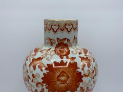 1970s Orange and White Chinoiserie Ming Style Wall Vase