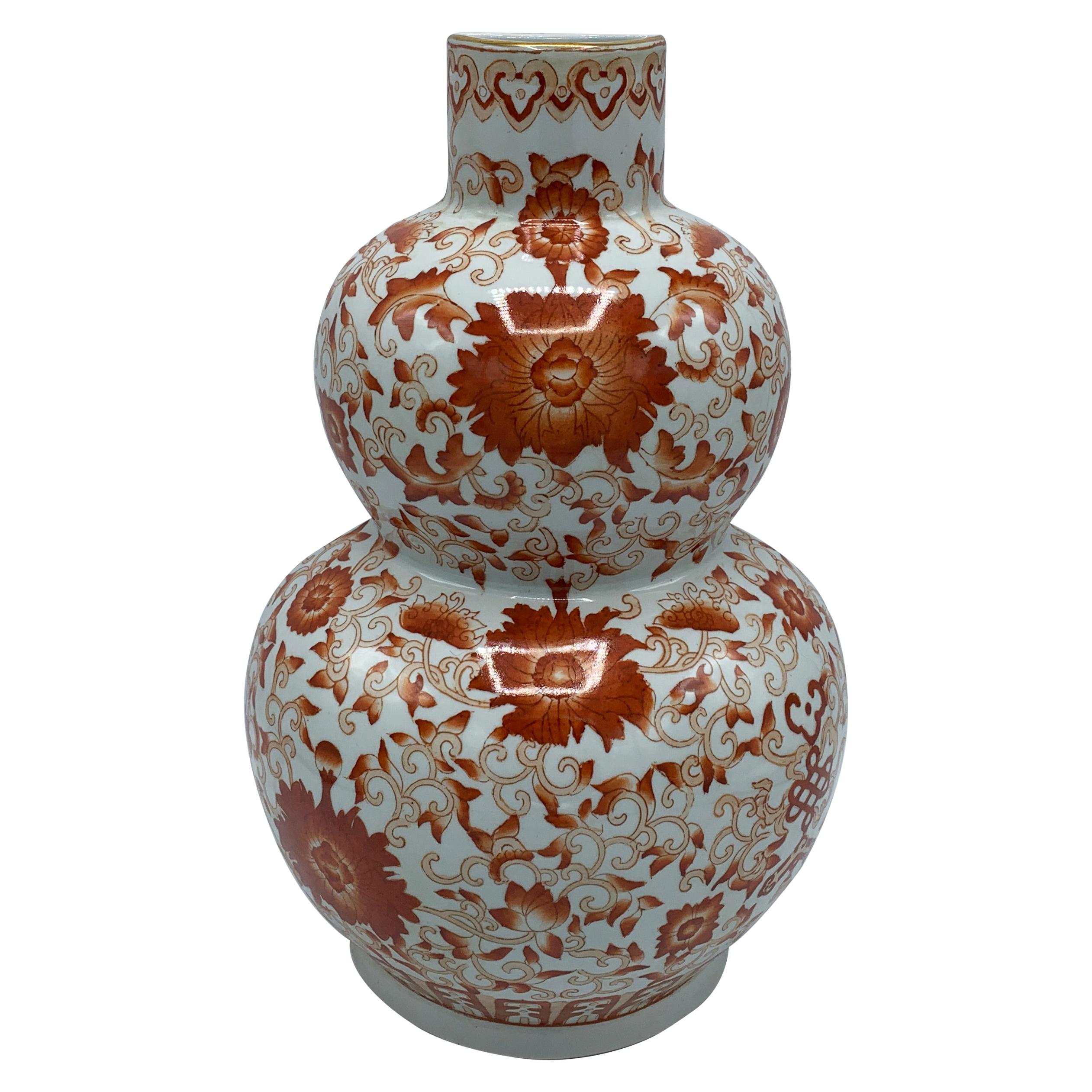 1970s Orange and White Chinoiserie Ming Style Wall Vase For Sale at 1stDibs