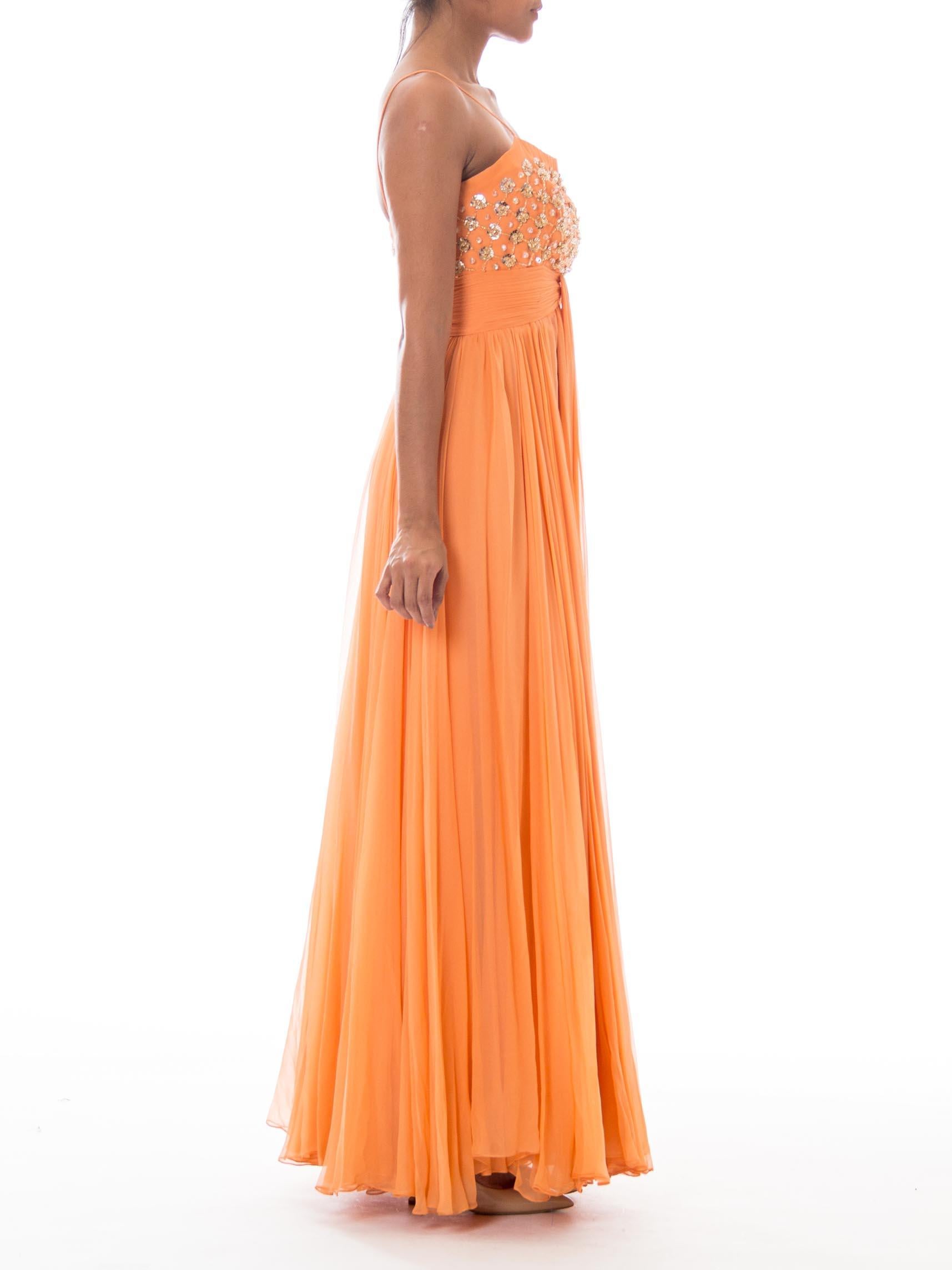 1970S Orange Beaded Draped Gown In Excellent Condition In New York, NY