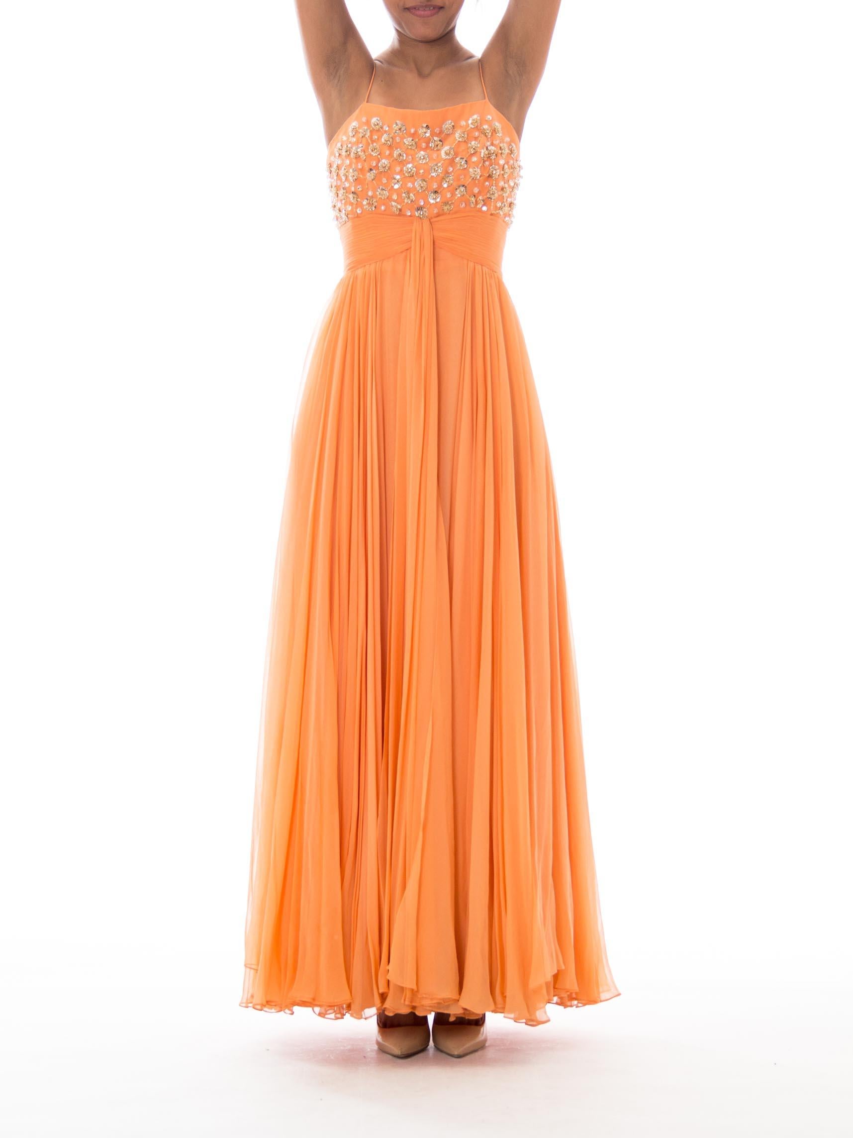 1970S Orange Beaded Draped Gown 2