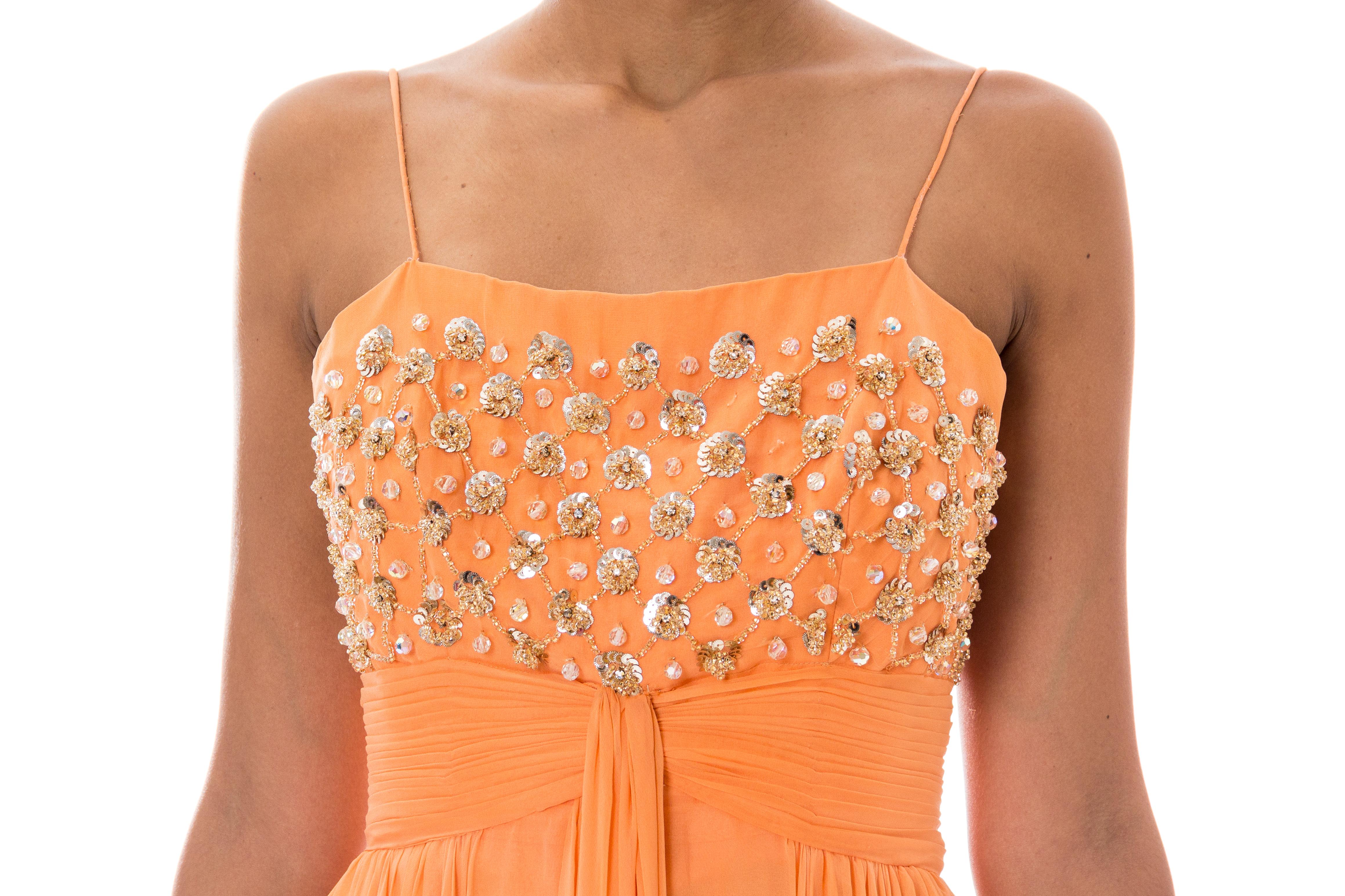 1970S Orange Beaded Draped Gown 6