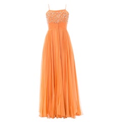 1970S Orange Beaded Draped Gown