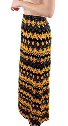 1970S Orange & Brown Geometric Cotton Velvet Maxi Skirt