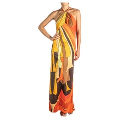 Vintage 1970S Orange 
Brown Halter  Dress