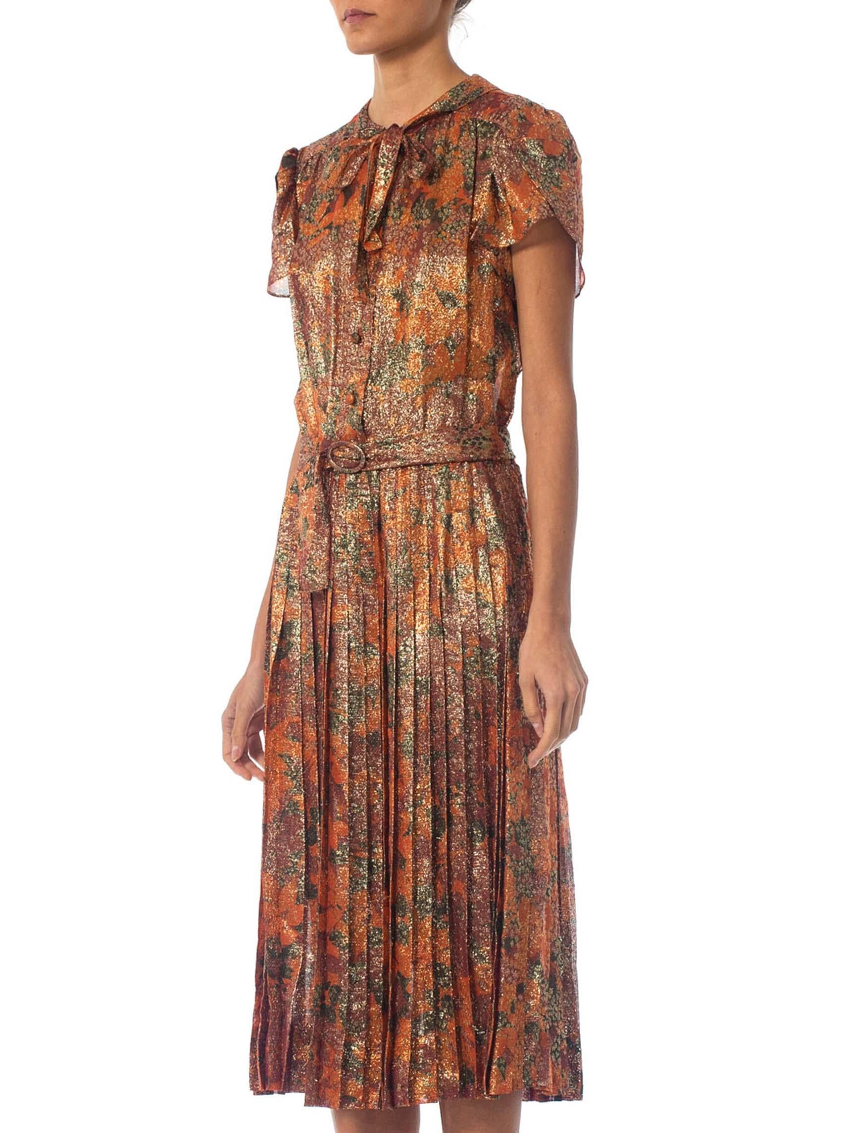1970S Orange & Brown Silk Lurex Chiffon Day To Night Cocktail Dress In Excellent Condition For Sale In New York, NY